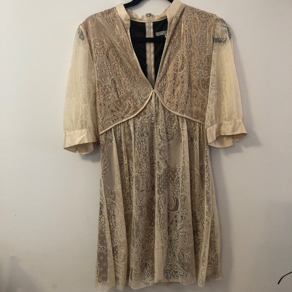 Vintage Gold and Cream Lace Party Dress - Picture 1 of 3